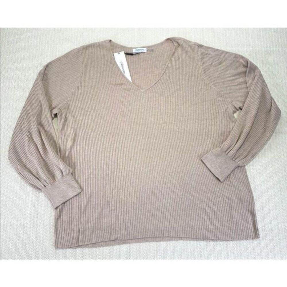 Calvin‎ Klein Sweater Top 1X Beige Heathered V-Neck